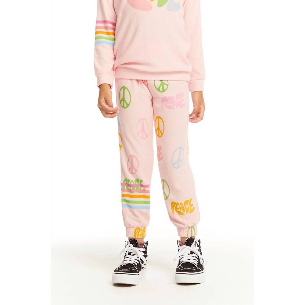 NEW CHASER girls peace sweat pant in pink